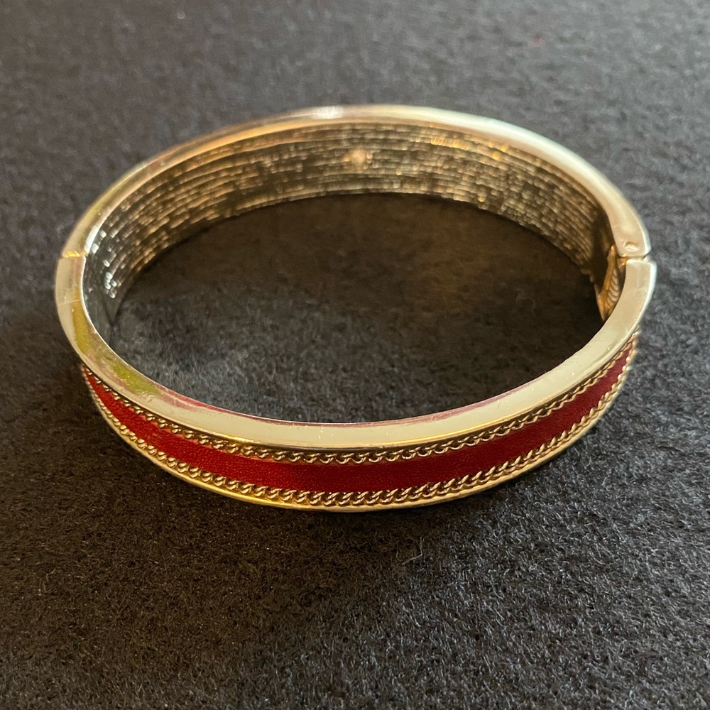 Gold and red leather bracelet
